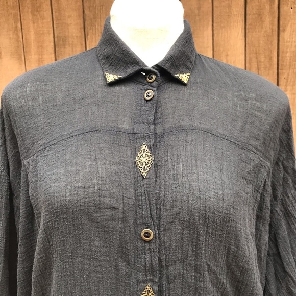 Vintage 90s Black Crepe Oversized Shirt Large - Picture 4 of 8